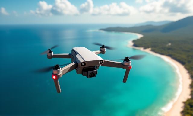 Fotografi udara menggunakan dron di landskap yang indah.