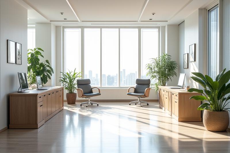 Reka bentuk dalaman pejabat moden dan minimalis
