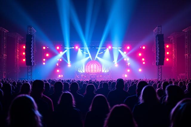 Pesta muzik malam yang meriah dengan cahaya neon